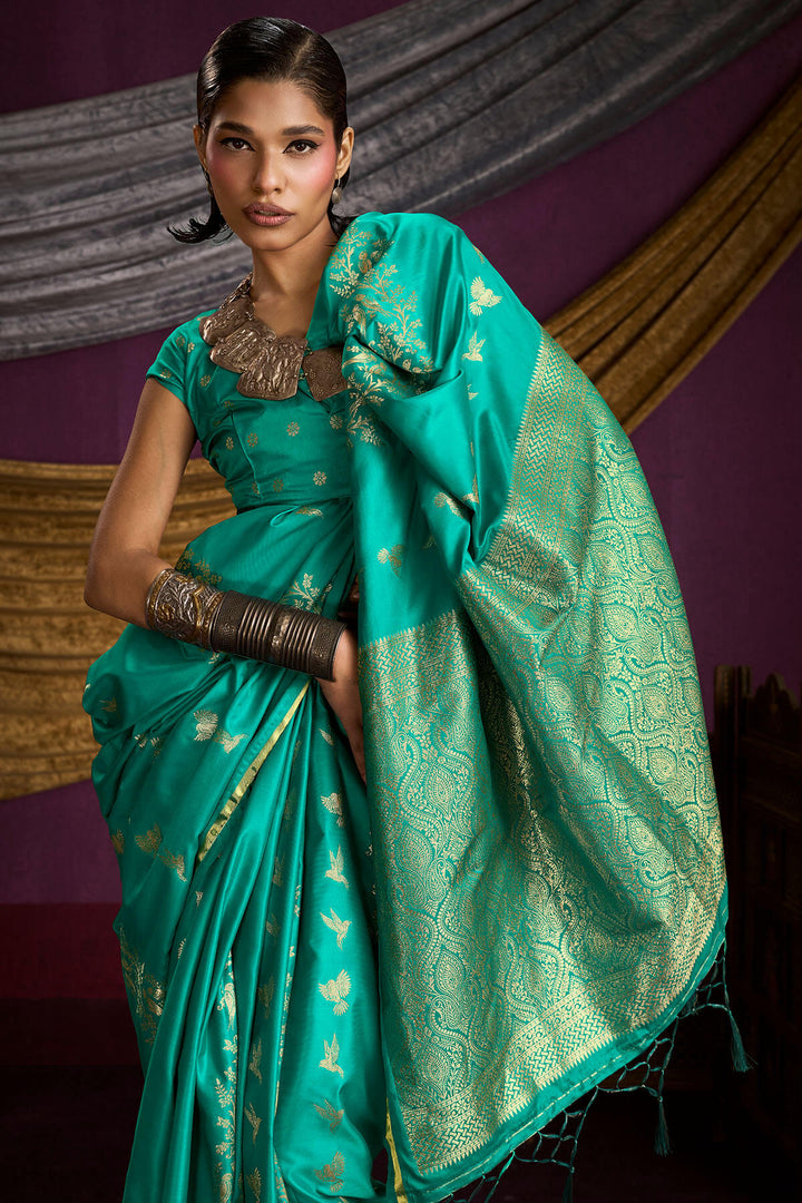 Shamrock Green Zari Woven Banarasi Satin Silk Saree