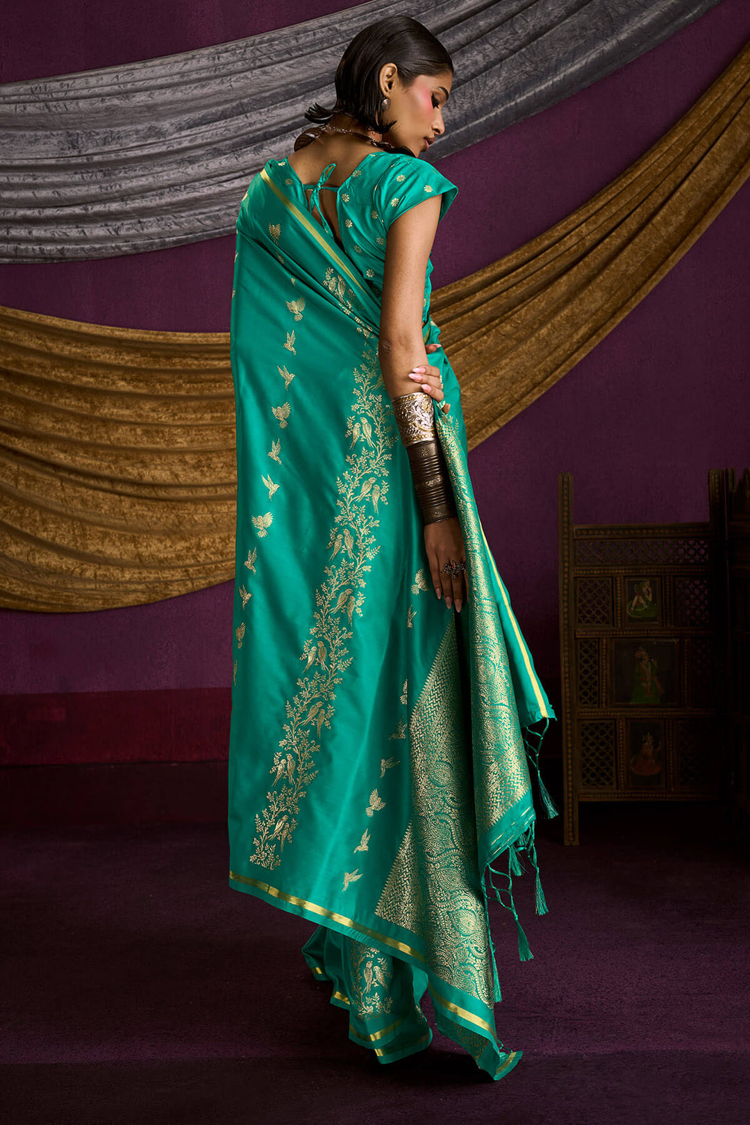 Shamrock Green Zari Woven Banarasi Satin Silk Saree