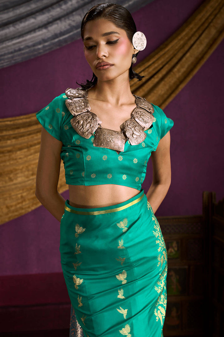Shamrock Green Zari Woven Banarasi Satin Silk Saree
