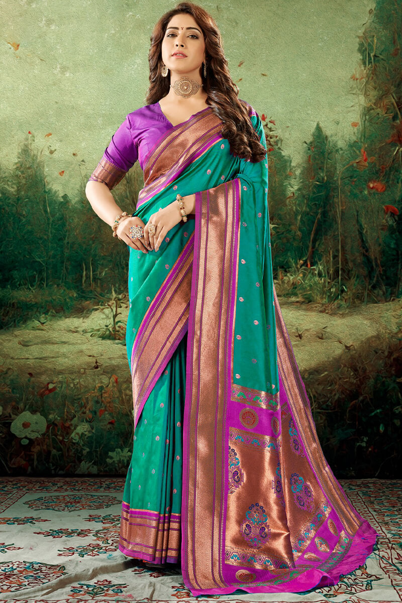 Shamrock Green Zari Woven Paithani Silk Saree