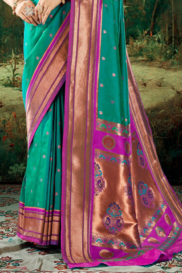 Shamrock Green Zari Woven Paithani Silk Saree