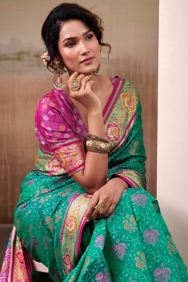 Shamrock Green Zari Woven Patola Silk Saree