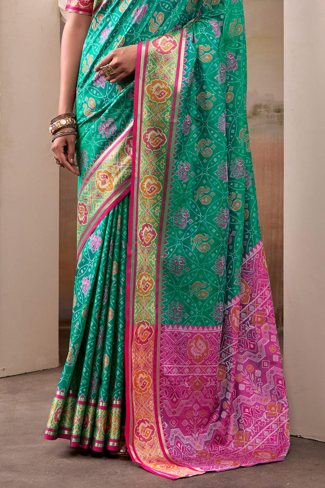 Shamrock Green Zari Woven Patola Silk Saree
