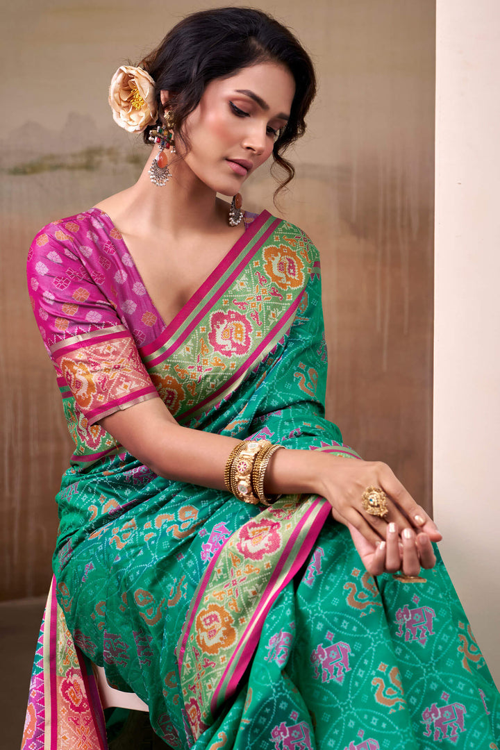 Shamrock Green Zari Woven Patola Silk Saree