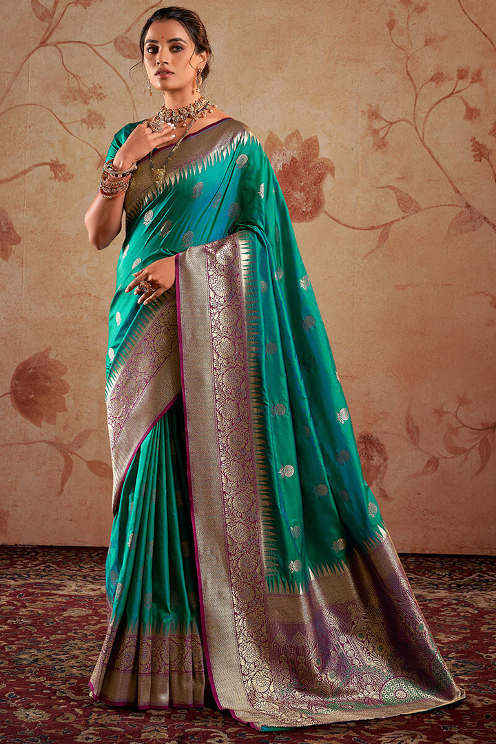 Shamrock Green Zari Woven Soft Banarasi Silk Saree