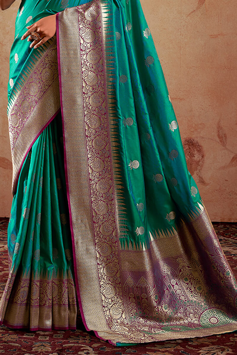 Shamrock Green Zari Woven Soft Banarasi Silk Saree