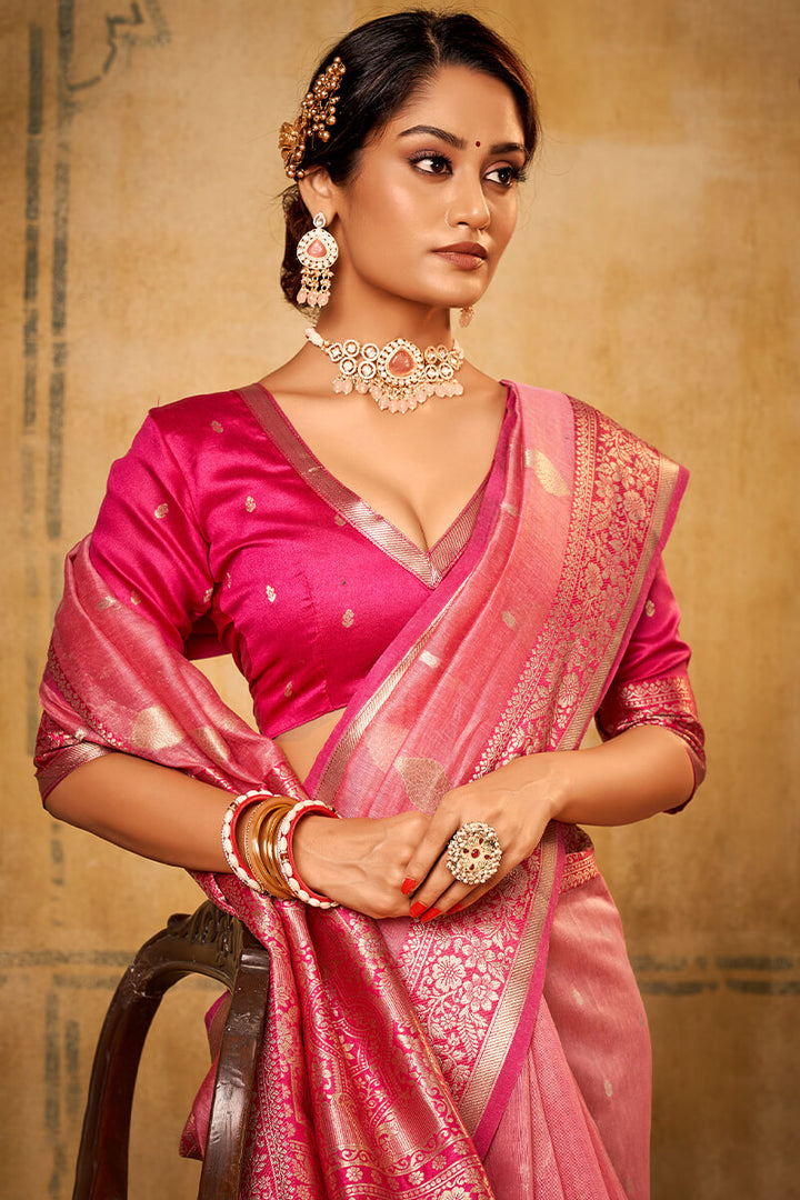 Sherbet Pink Banarasi Silk Saree