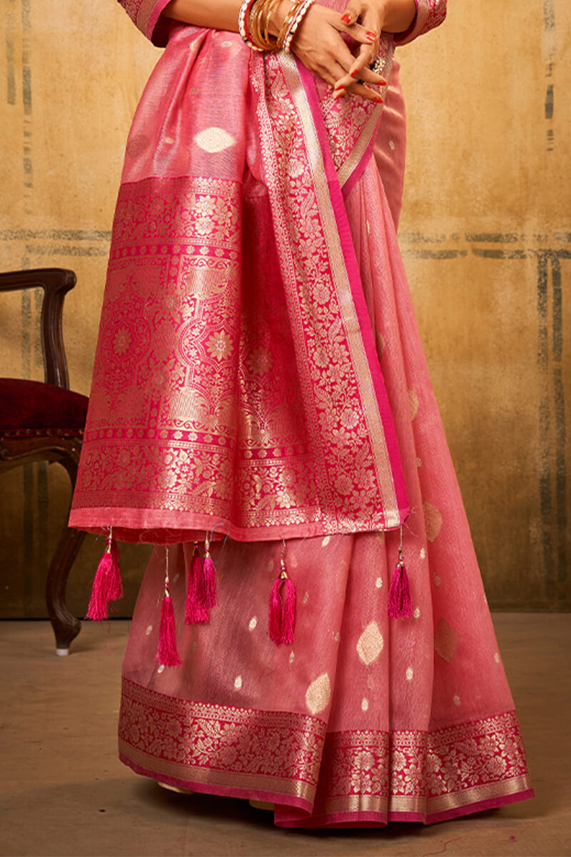 Sherbet Pink Banarasi Silk Saree
