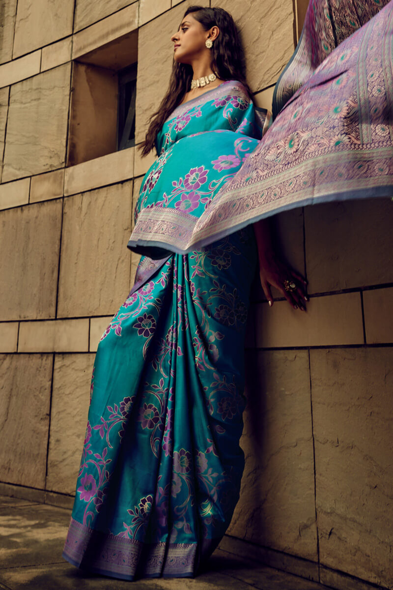 Sherpa Blue Banarasi Satin Silk Saree