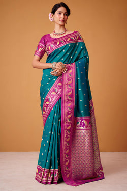 Sherpa Blue Banarasi Soft Satin Silk Saree