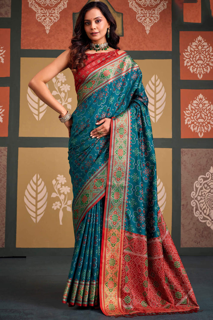 Sherpa Blue Soft Patola Silk Saree