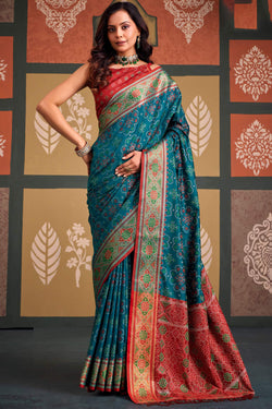 Sherpa Blue Soft Patola Silk Saree