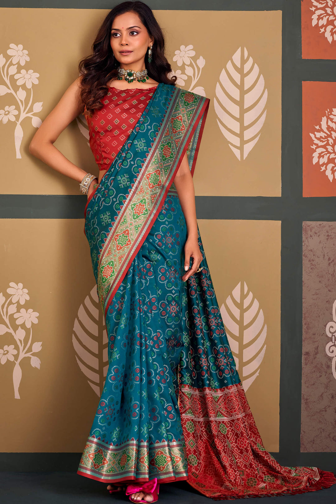 Sherpa Blue Soft Patola Silk Saree