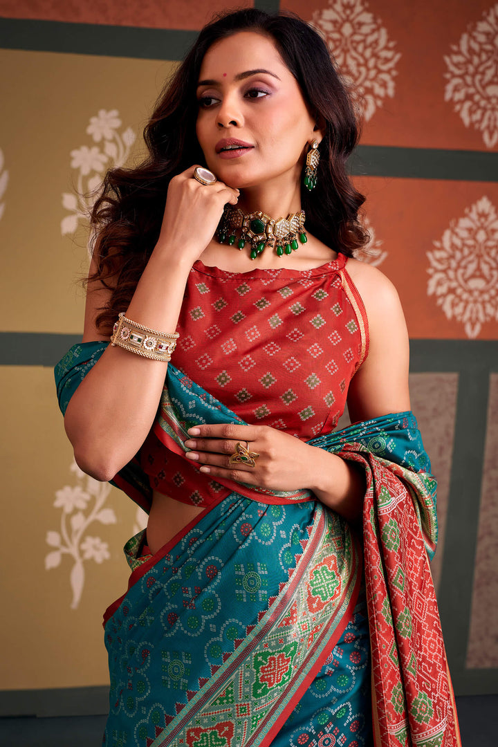 Sherpa Blue Soft Patola Silk Saree