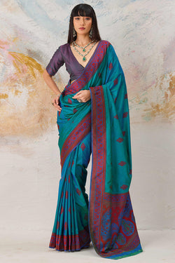 Sherpa Blue Woven Kanjivaram Silk Saree