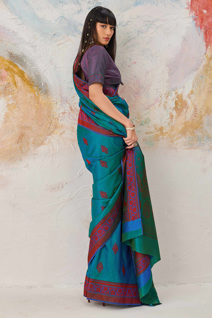 Sherpa Blue Woven Kanjivaram Silk Saree