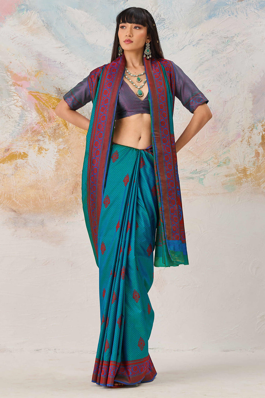 Sherpa Blue Woven Kanjivaram Silk Saree