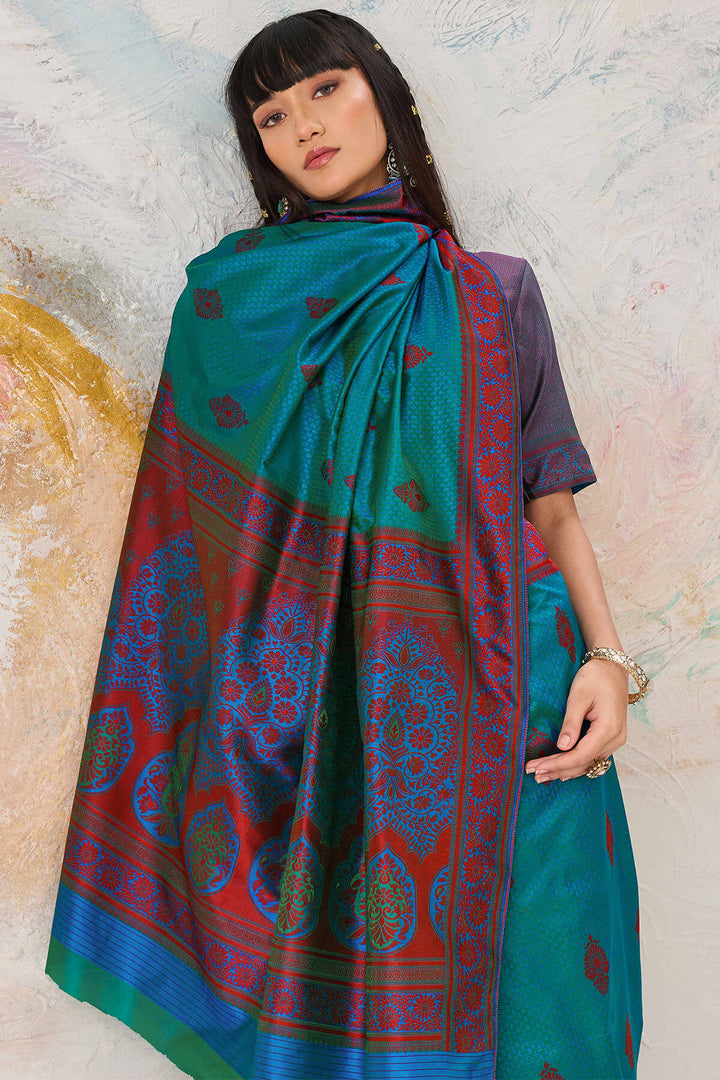 Sherpa Blue Woven Kanjivaram Silk Saree