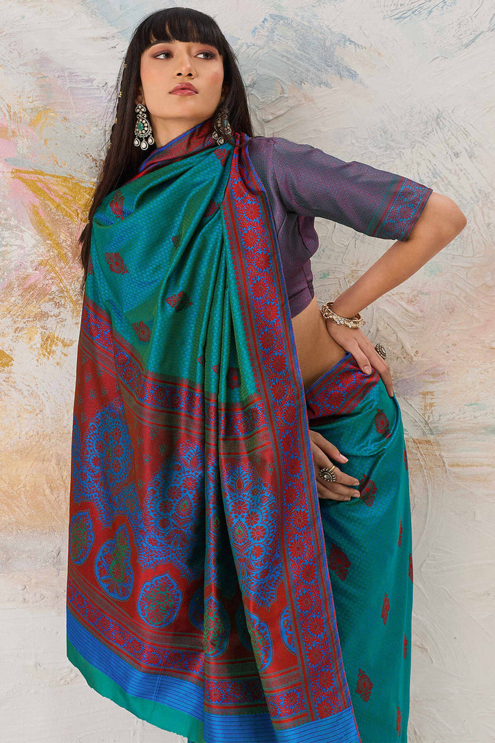 Sherpa Blue Woven Kanjivaram Silk Saree