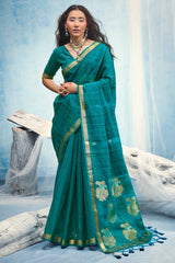 Sherpa Blue Zari Woven Pure Munga Cotton saree