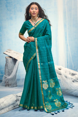 Sherpa Blue Zari Woven Pure Munga Cotton saree