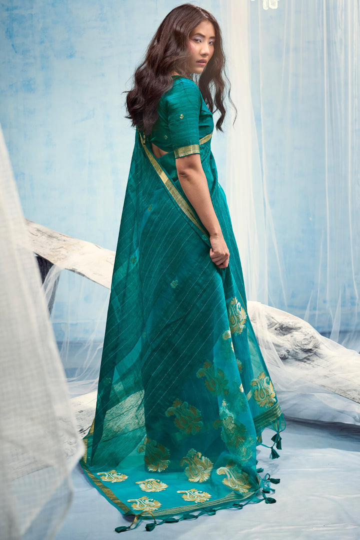 Sherpa Blue Zari Woven Pure Munga Cotton saree