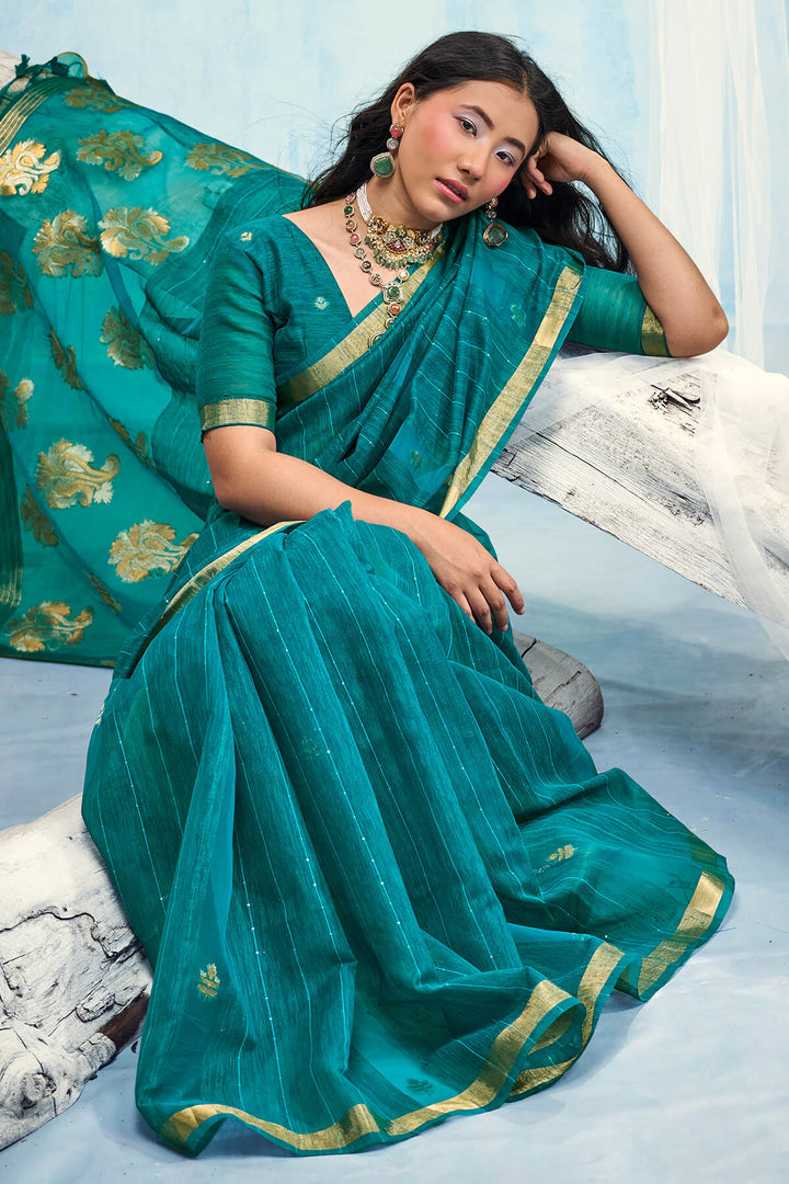 Sherpa Blue Zari Woven Pure Munga Cotton saree