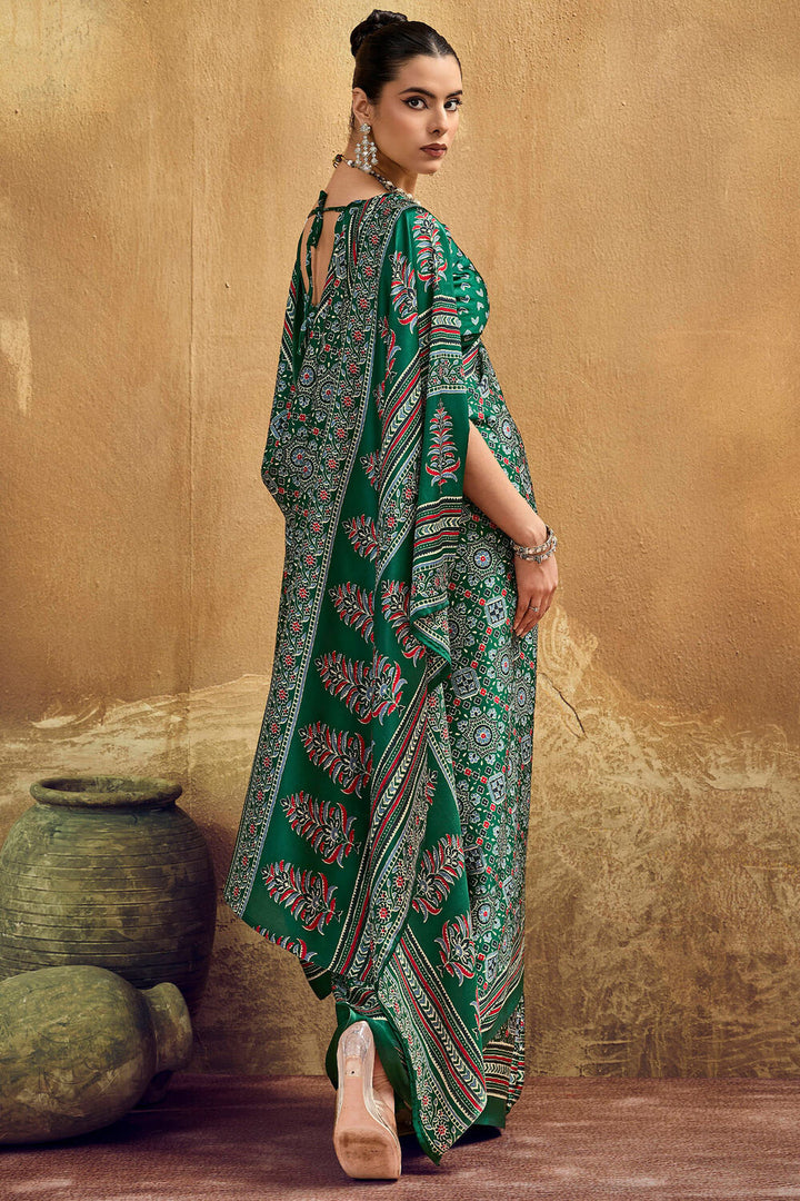 Sherwood Green Ajrakh Printed Satin Silk Saree