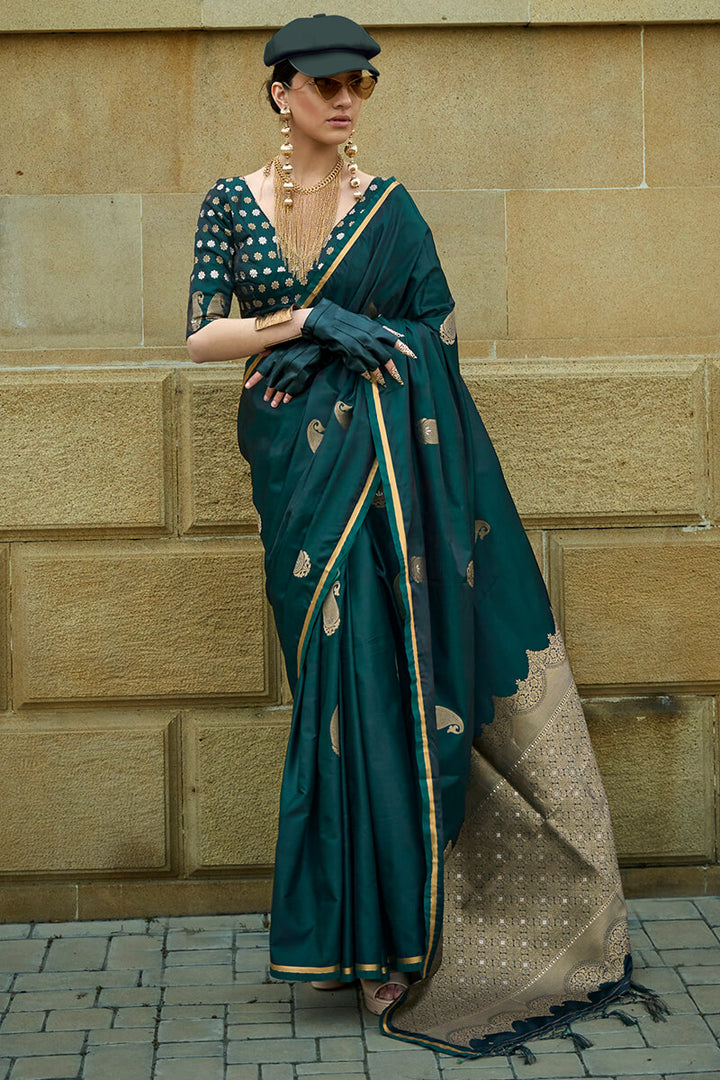 Sherwood Green Banarasi Satin Silk Saree