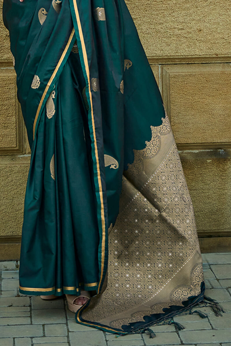 Sherwood Green Banarasi Satin Silk Saree