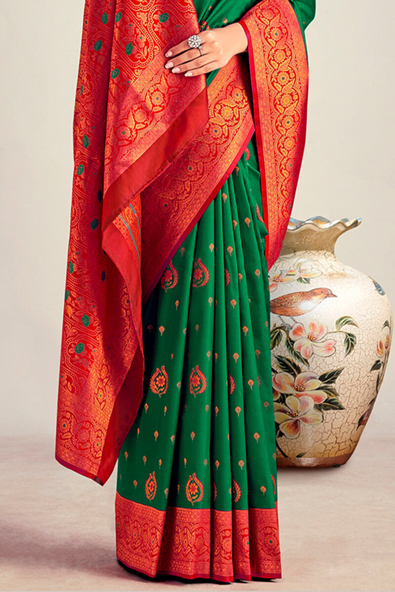 Sherwood Green Soft Banarasi Silk Saree