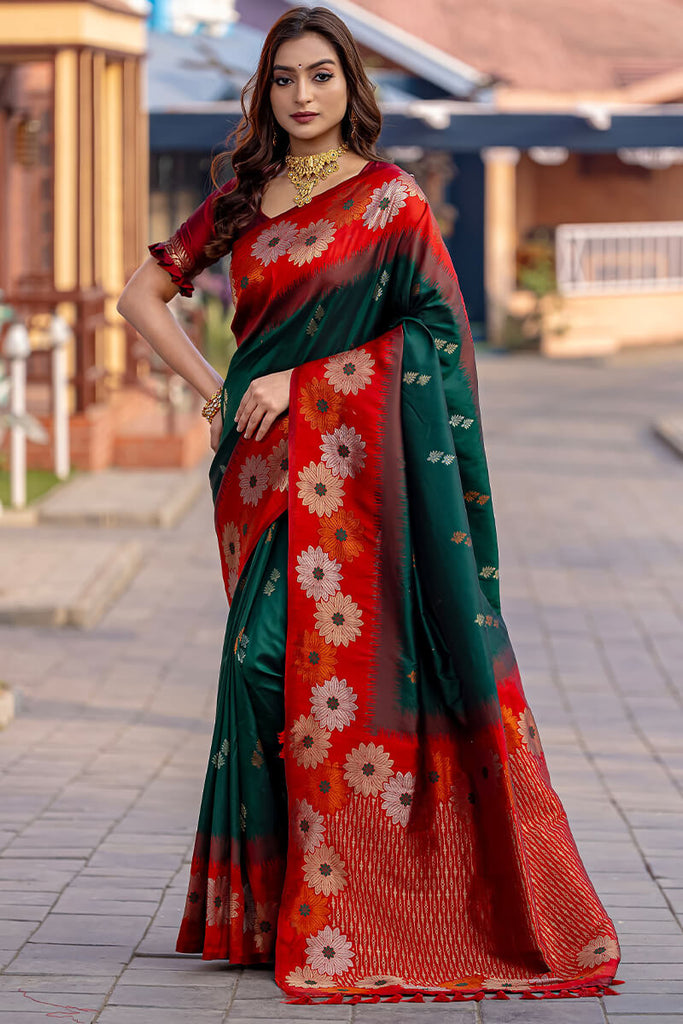 Sherwood Green Zari Woven Banarasi Silk Saree