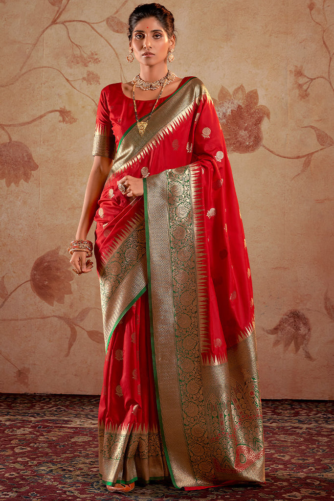 Shiraz Red Zari Woven Soft Banarasi Silk Saree