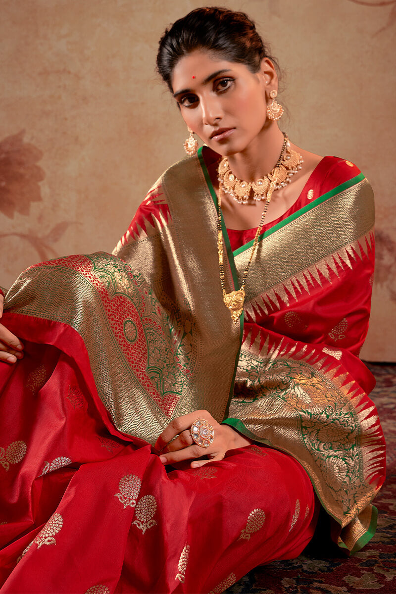 Shiraz Red Zari Woven Soft Banarasi Silk Saree