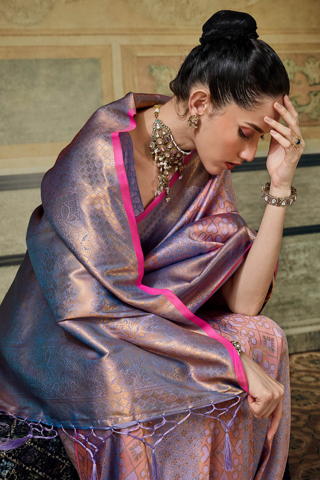 Shuttle Grey Zari Woven Kanjivaram Silk Saree