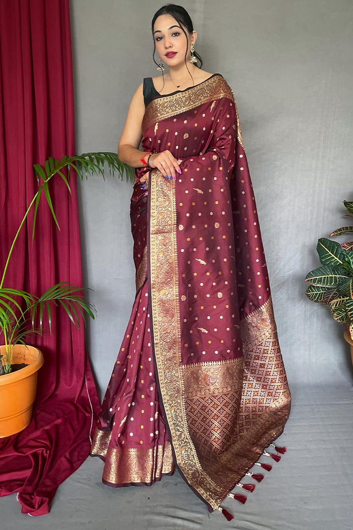 Sienna Maroon Soft Banarasi Silk Saree