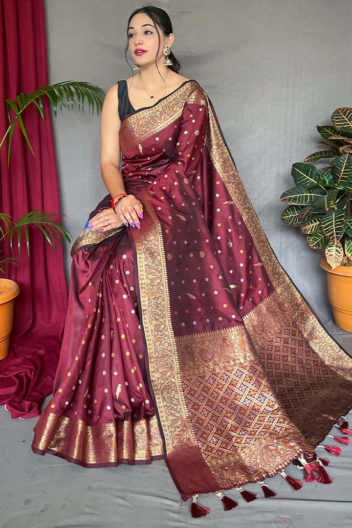 Sienna Maroon Soft Banarasi Silk Saree