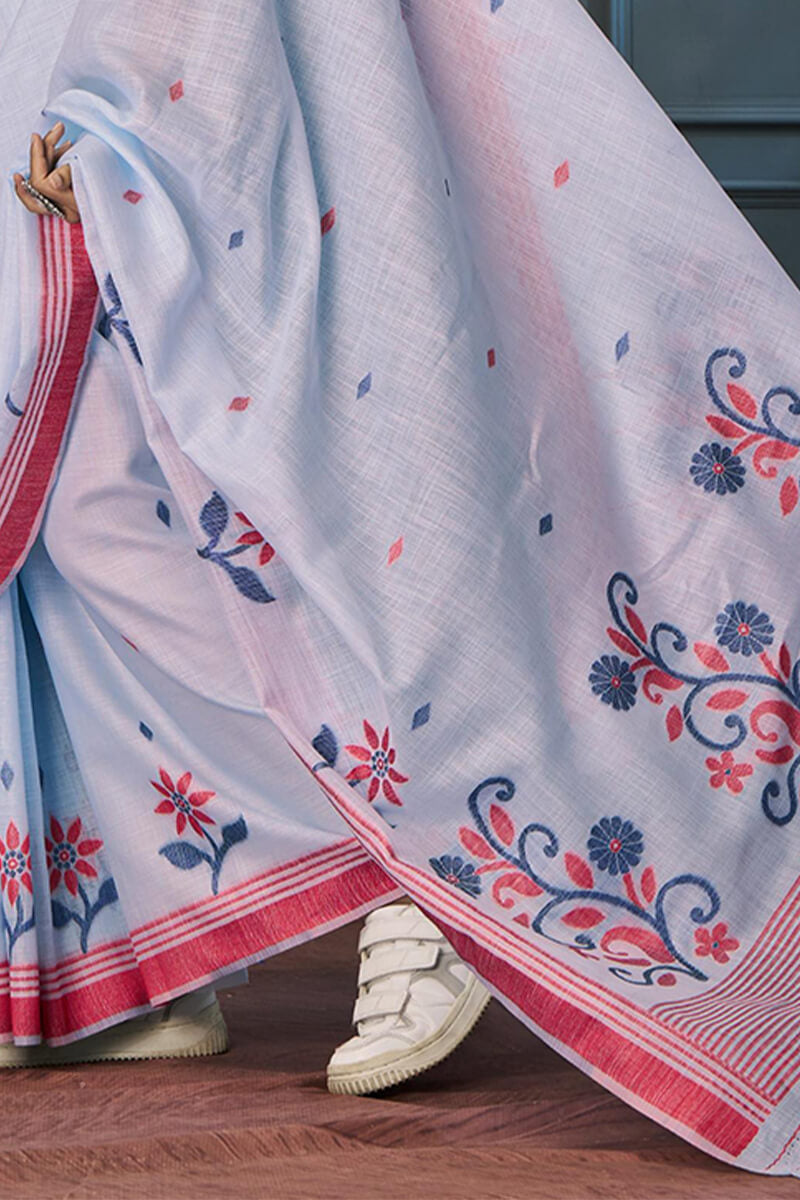 Sky Blue Soft Linen Silk Saree