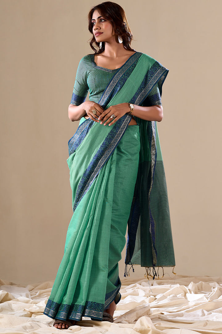 Slate Green Handloom Cotton Saree