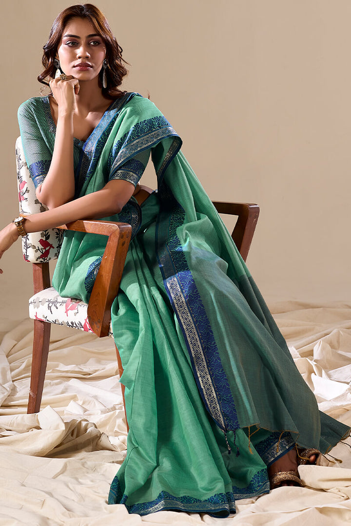 Slate Green Handloom Cotton Saree