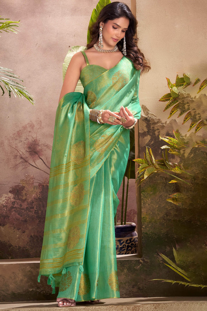 Slate Green Tissue Silk Saree
