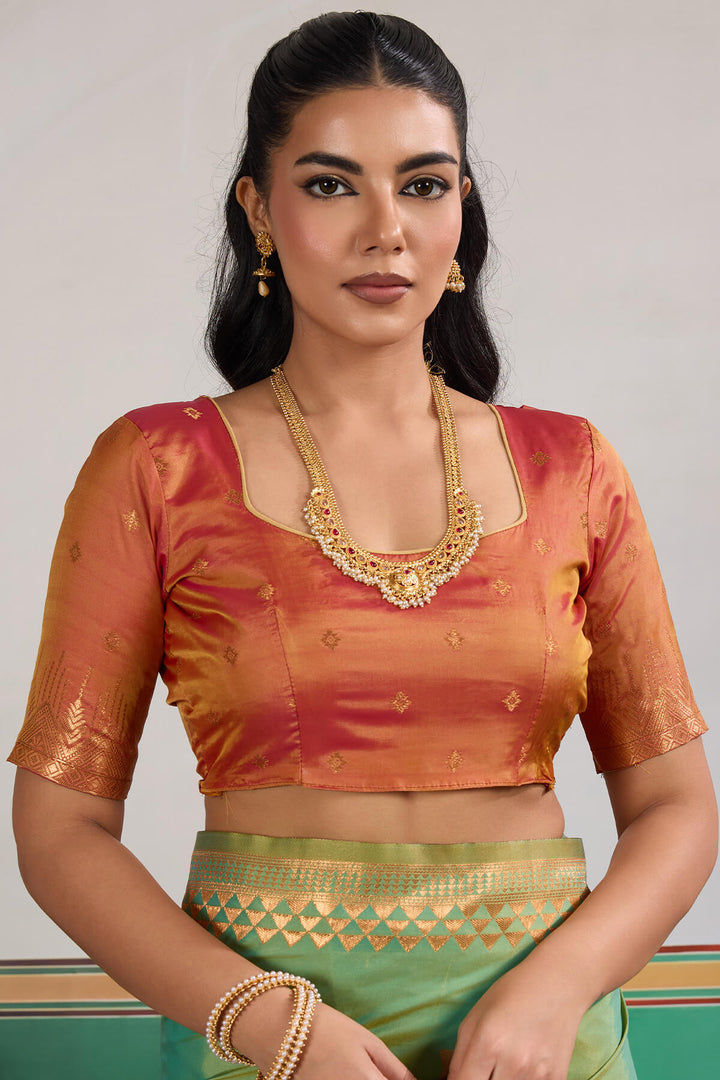 Slate Green Zari Woven Banarasi Silk Saree