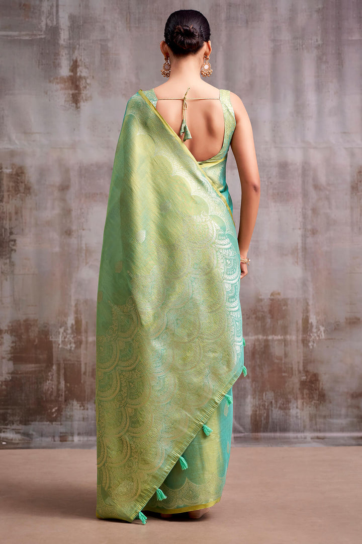 Slate Green Zari Woven Banarasi Tissue Silk Saree