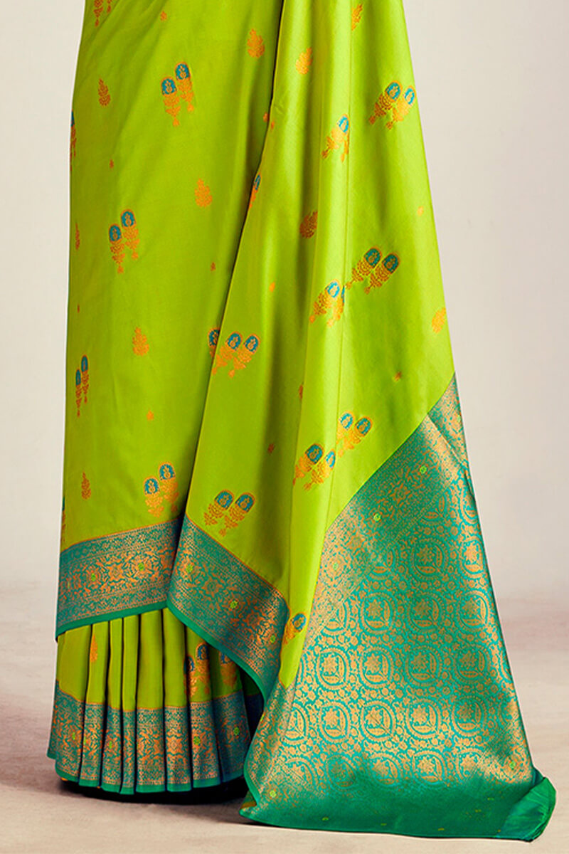 Slime Green Soft Banarasi Silk Saree