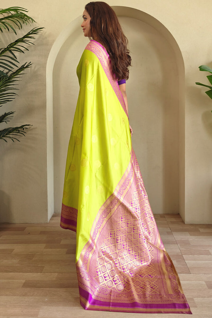Slime Green Zari Woven Soft Banarasi Silk Saree