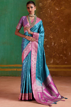 Smalt Blue Banarasi Satin Silk Saree