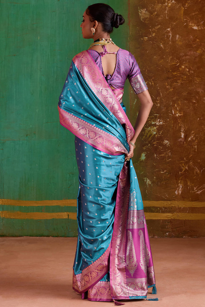 Smalt Blue Banarasi Satin Silk Saree