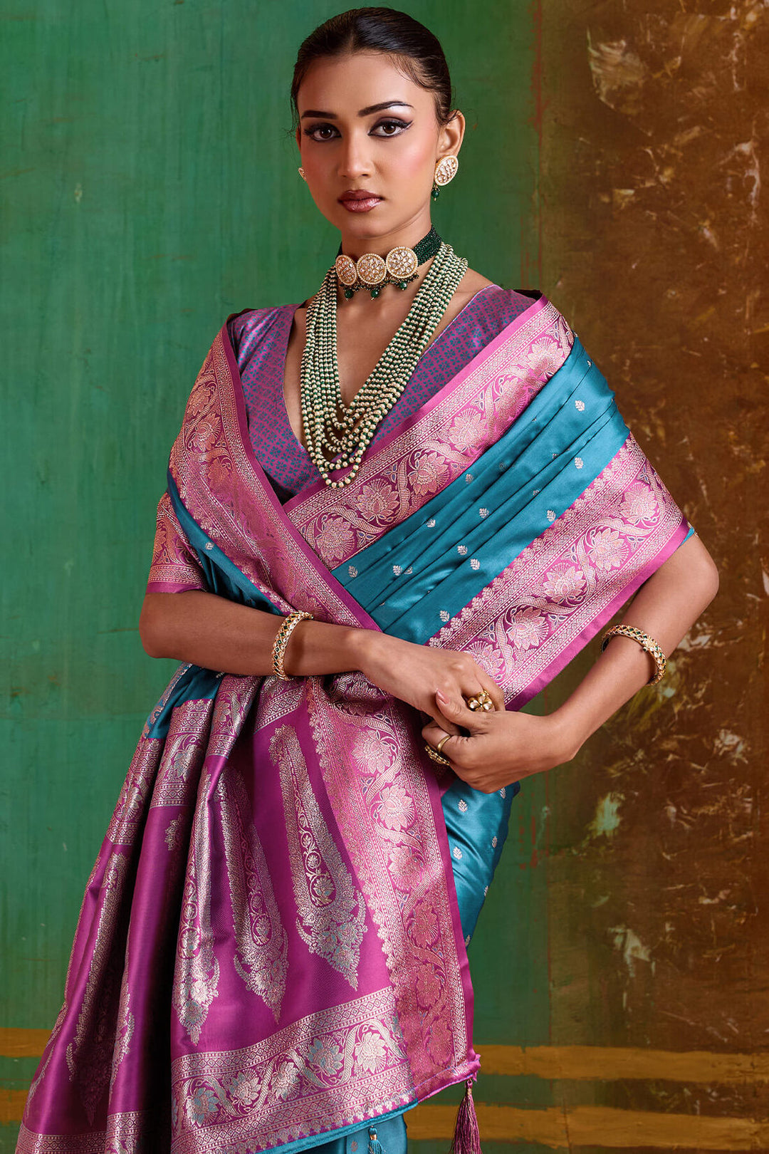 Smalt Blue Banarasi Satin Silk Saree