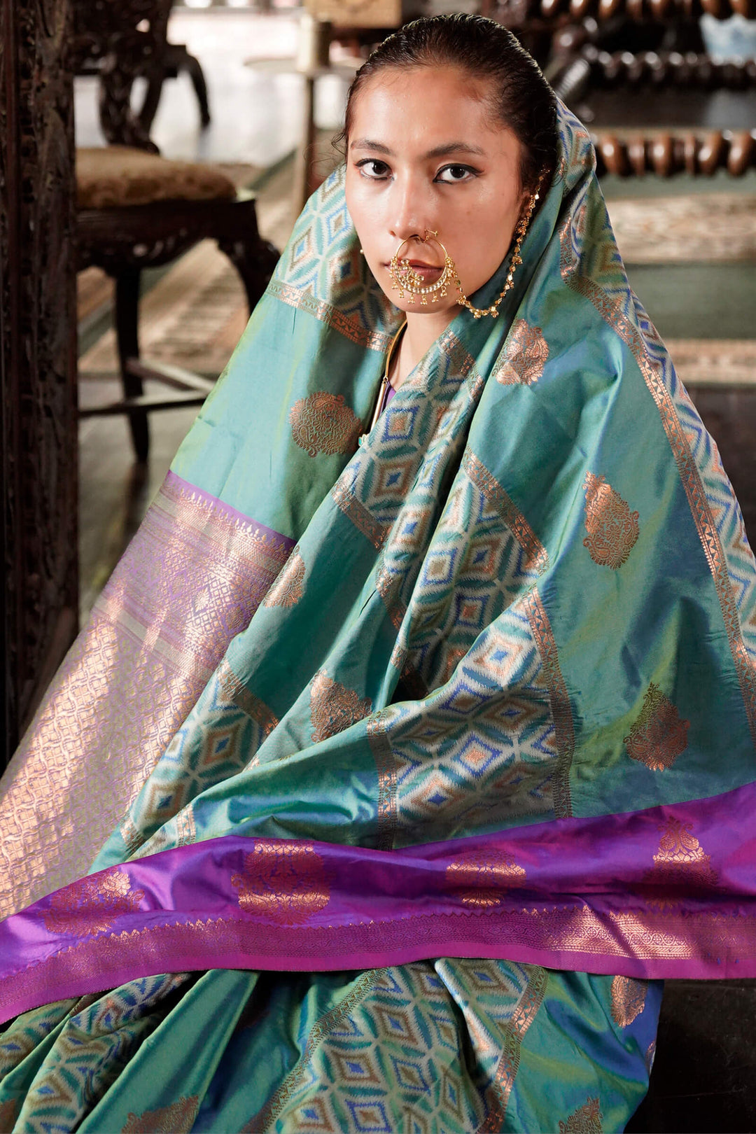 Smalt Blue Banarasi Silk Saree