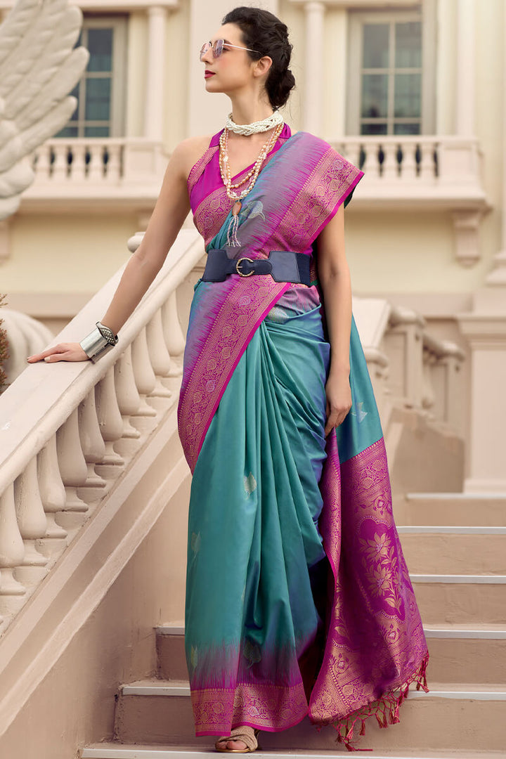 Smalt Blue Zari Woven Banarasi Silk Saree